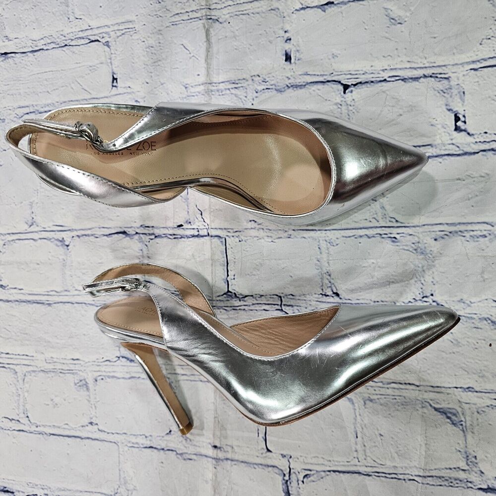Rachel Zoe WOMENS SIZE 8.5 Silver Leather Ankle Strap Heels